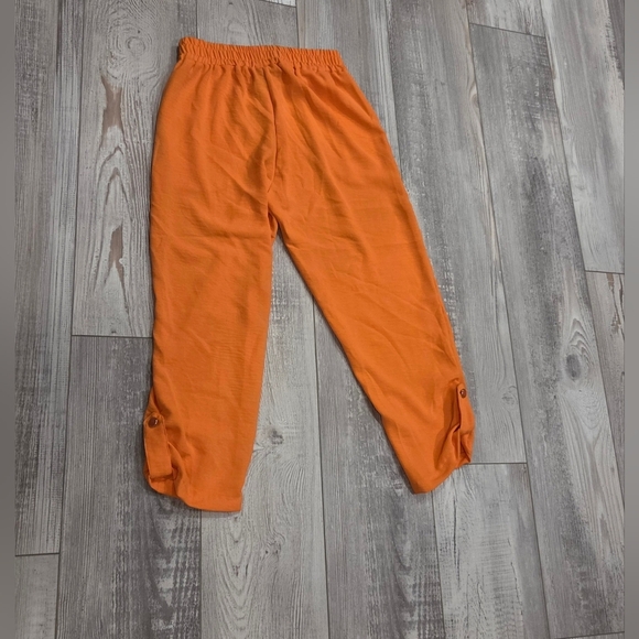Vibrant Orange Lightweight Cropped Pants With Ruched Ankles - Picture 4 of 4